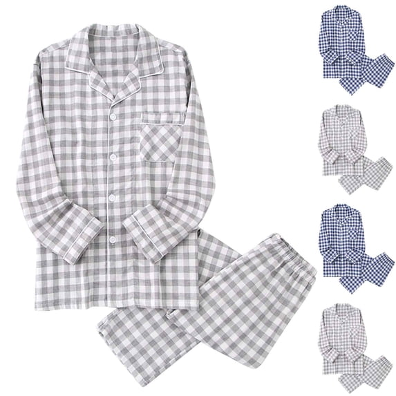 Ashirexll Two Piece Sets, Mens Pajamas Set, Fall and Winter Printing Long Sleeve Lapel Sleepwear Set Fashion Casual