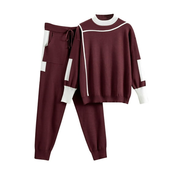 Ashirexll Two Piece Sets for Women, Outfits for Women, Casual Long Sleeve Round Neck Top and Pants Two Piece Versatile Outfit