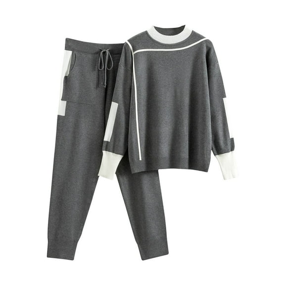 Ashirexll Two Piece Sets for Women, Outfits for Women, Casual Long Sleeve Round Neck Top and Pants Two Piece Versatile Outfit