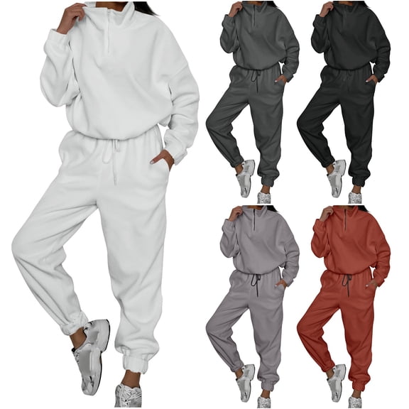 Ashirexll Two Piece Sets for Women, Outfits for Women, Fall and Winter Casual Loose Zipper Collar Sweater Two Piece Long Sleeve Set