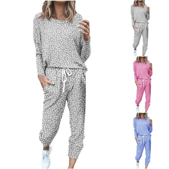 Ashirexll Two Piece Sets for Women, Outfits for Women, Loose Solid Color Long Sleeve Casual Pants Sweatsuit Two Piece Set