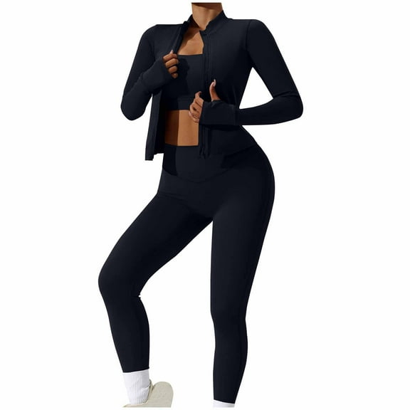Ashirexll Two Piece Sets for Women, Outfits for Women, Solid Color Zipper Sleeve Top and Yoga Full Length Pants Comfortable Set