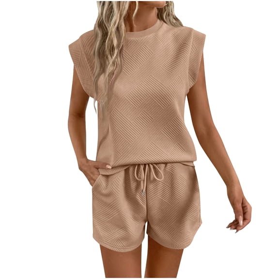 Ashirexll Two Piece Sets for Women, Vacation Outfits for Women, Fashion Short Sleeve Top and Pocket Shorts Casual 2 Piece Set