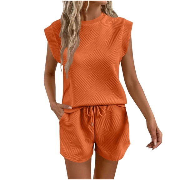 Ashirexll Two Piece Sets for Women, Vacation Outfits for Women, Fashion Short Sleeve Top and Pocket Shorts Casual 2 Piece Set