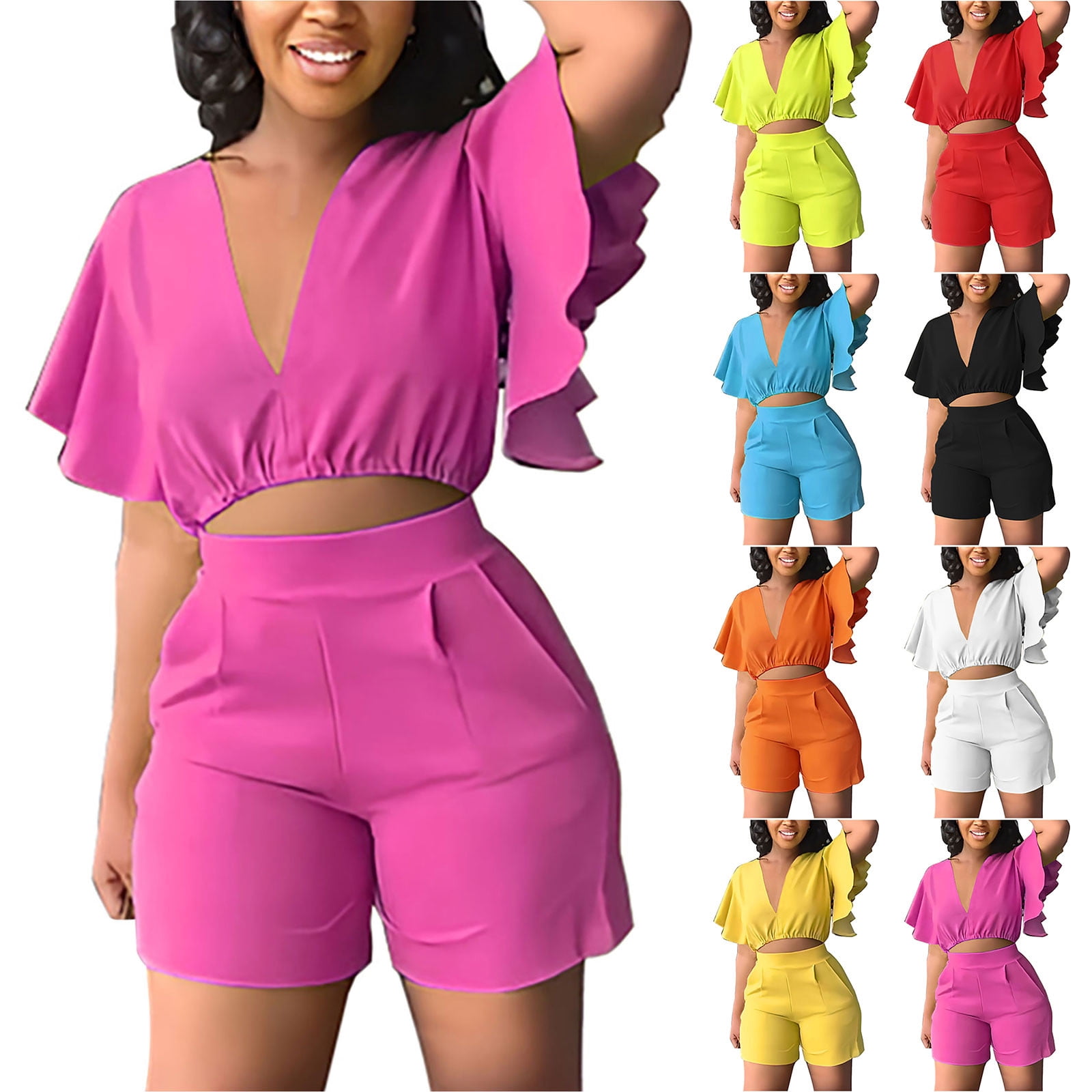 Women'S Leisure Vacation Style Printed Round Neck Two-Piece Suit