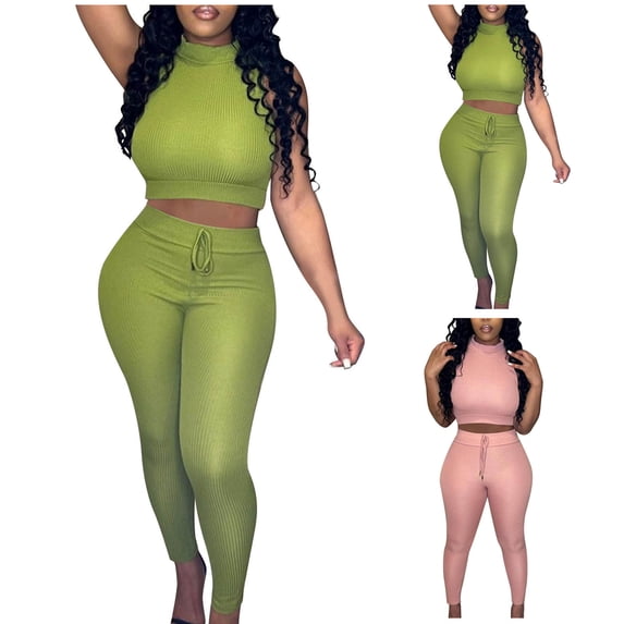 Ashirexll Two Piece Sets for Women, Vacation Outfits for Women, Solid Color Short Sleeve Top and Pant Casual Athletic Set