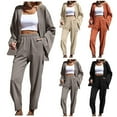 thumbnail image 1 of Ashirexll Two Piece Sets for Women, Womens 2 Piece Outfits, Fashion Casual Solid Color Cardigan and Pants Set Long Sleeve V Neck Top, 1 of 7
