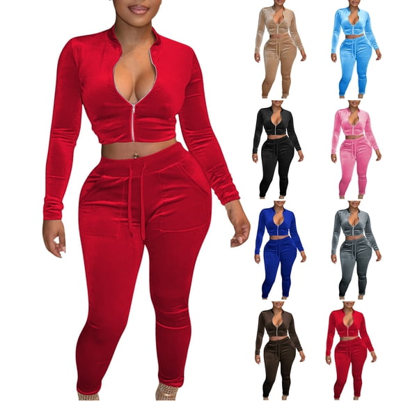 Ashirexll Two Piece Sets for Women, Womens 2 Piece Outfits, Stylish Pocket V Neck Casual Solid Color Long Sleeve Top and Pants Set