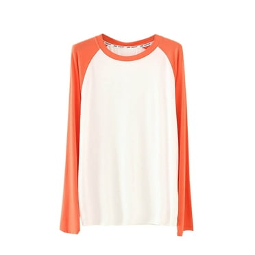Ashirexll Underscrubs Long Sleeve Women Soft Casual Round Neck Solid Colorblocking Bottom Shirt Long Sleeve Top White XL
