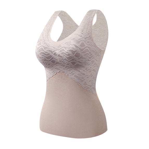 Ashirexll Undershirt for Women Winter Self-Heating Warm and Seamless Fleece Bottoming Camisole Tops for Women Coffee L