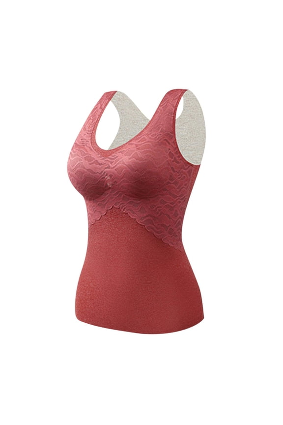 Undershirt for Women Winter Self-Heating Warm and Seamless Fleece Bottoming Camisole Tops for Women Red XL
