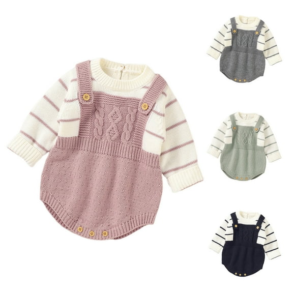 Ashirexll Unisex Striped Romper Toddler Knit Jumpsuit Toddler Knit Stripe Romper for Boys and Girls Toddlers Lightweight Knit for Layering Wear in Mild