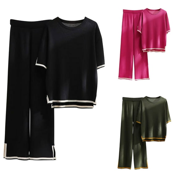 Ashirexll Vacation Outfits for Women, Two Piece Sets for Women, Casual Sleeveless Round Neck Blouse and Pant Summer Set