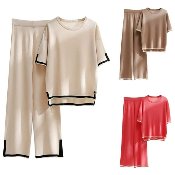 Ashirexll Vacation Outfits for Women, Two Piece Sets for Women, Casual Sleeveless Round Neck Blouse and Pant Summer Set