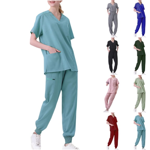 Ashirexll Vacation Outfits for Women, Two Piece Sets for Women, Solid Color Short Sleeve Top and Long Pants Two Piece Set