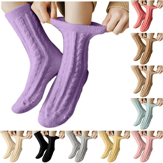 Ashirexll Warm Socks for Women, Womens Ankle Socks, Solid Color Thick Velvet Plush Soft Everyday