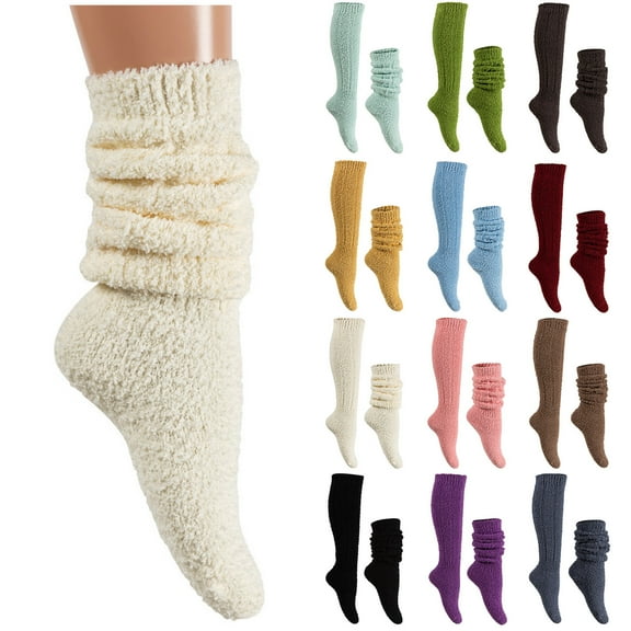 Ashirexll Warm Socks for Women, Womens Ankle Socks, Wool Knit Long Leg Warmers Loose High