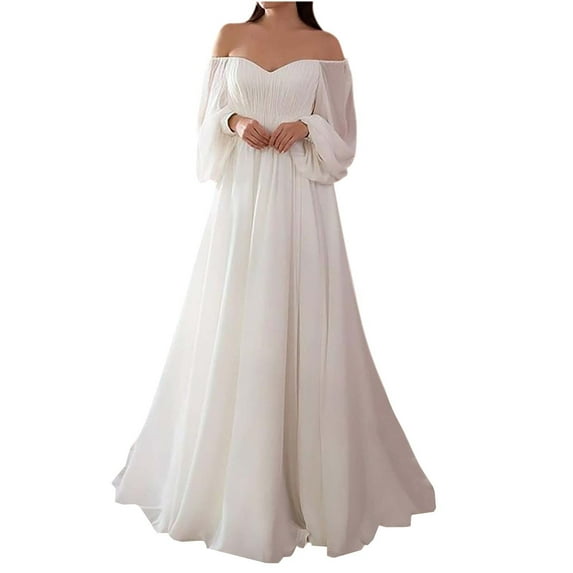 Ashirexll Wedding Dresses for Bride Elegant Casual One-shoulder Slim Sling Solid Color Dress Formal Dresses for Women Wedding Guest Evening Party White XL