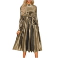 thumbnail image 1 of Ashirexll Wedding Guest Dresses for Women Fashion Flounce Solided Elegant Long Sleeve Round-Neck Formal Dresses for Women Gold L, 1 of 6