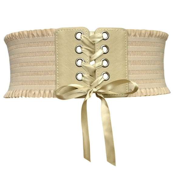Ashirexll Wide Elastic Corset Belt for Women Vintage Lace-up Tied Waspie Waist Belt for Dress Khaki Free Size