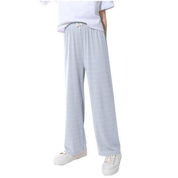 Ashirexll Wide Leg Pants, Summer Pants, 3-15Y Girls Pants Elastic Waist Wide Leg Pants Summer Casual Solid Color Trousers