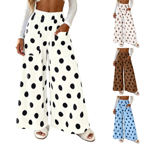 Ashirexll Wide Leg Pants Woman Polka Dots Wide Pants Elastic Waist ...