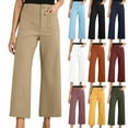 thumbnail image 1 of Ashirexll Wide Leg Pants for Women, Winter Women Pants, Solid Color Pocket Slim Cropped Wide Leg Pants with Modern Casual Style, 1 of 7