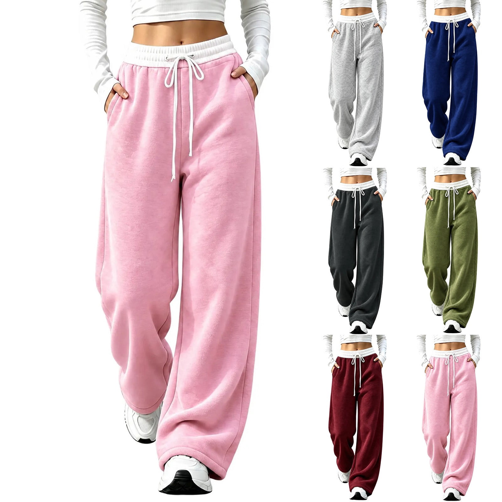 Ashirexll Wide Leg Sweatpants Women Fashion Color Block Elastic Waist ...