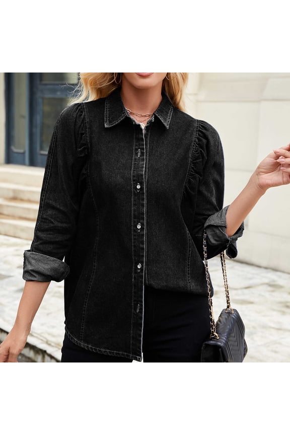 Winter Coats for Women, Jackets for Women trendy, Fall Coats Women's Pleated Denim Jacket Button Up No Hood