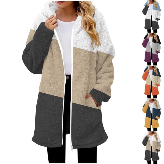 Ashirexll Winter Coats for Women Knee Length Long Sleeve Hooded Zip Up Random Print Pattern and Full Front Zipper Fleece Coats