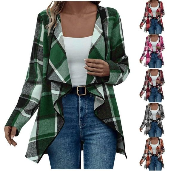 Ashirexll Winter Coats for Women, Lightweight Cardigans for Women, Fashion Casual Plaid Printed Long Sleeve Top and Cardigan Jacket