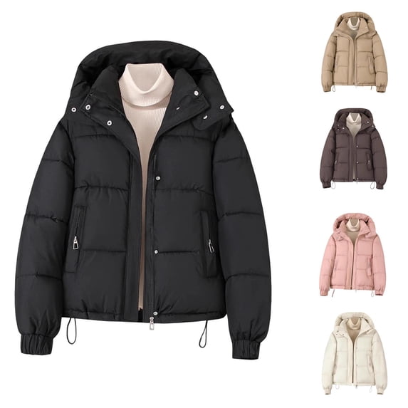 Ashirexll Winter Coats for Women Long Sleeve Hooded Solid Color Zip Front and Quilted Padding Puffer Coats