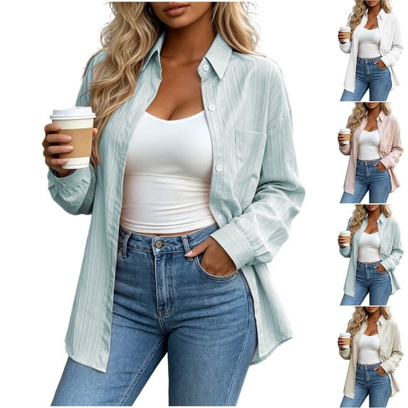 Ashirexll Winter Coats for Women Long Sleeve Solid Color Button Front Lapel Collar and Pockets Shirt Coats