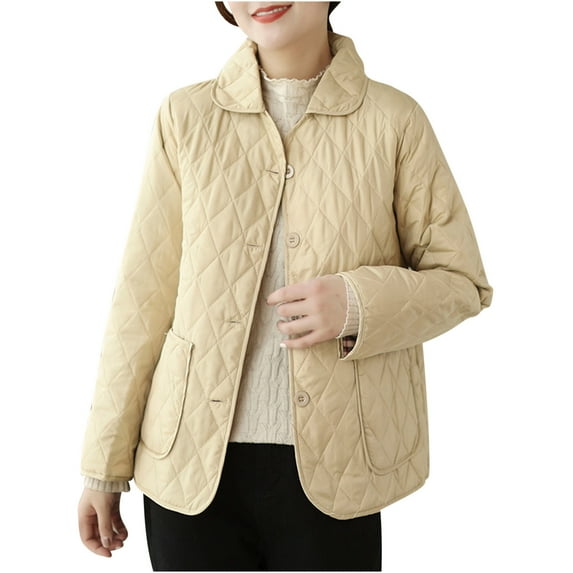 Ashirexll Winter Coats for Women Loose Casual Lightweight Standing Collar Warm Long Sleeved Cotton Jacket Beige 3XL