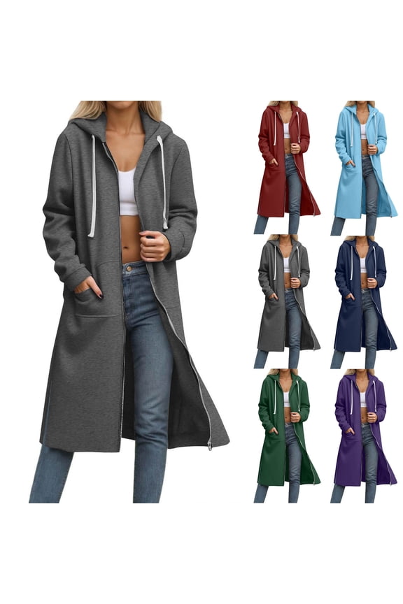 Winter Coats for Women, Womens Fleece Coats, Casual Fashion Solid Long Sleeve Hooded Zipper Drawstring Tops