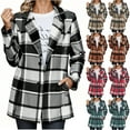 thumbnail image 1 of Ashirexll Winter Coats for Women, Womens Fleece Coats, Plaid Shacket Jacket Trendy Fall Button Wool Tartan Trench Coat, 1 of 7