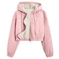 thumbnail image 1 of Ashirexll Winter Coats for Women, Womens Fleece Coats, Solid Color Wool Lining Thick Corduroy Long Sleeve Hooded Zipper Jacket, 1 of 7