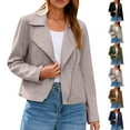 thumbnail image 1 of Ashirexll Winter Coats for Women, Womens Fleece Coats, Solid Faux Suede Jacket Long Sleeve Cropped Biker Moto Jacket, 1 of 7