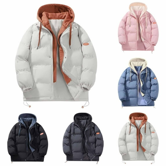 Ashirexll Winter Coats for Women, Zip up Hoodie Women, Fashion Women's Long Sleeve Solid Color Zip Up Drawstring Hooded Winter Puffer Coat