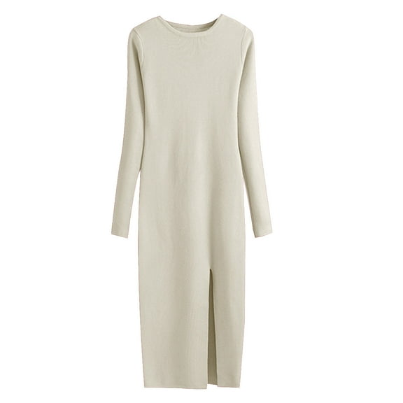 Ashirexll Winter Dress for Women, Long Sleeve Maxi Dress, Womens Sweater Knitted Dress Long Sleeve Tight Bottom Wrap Hip Dress for Fall Winter Casual Fashion