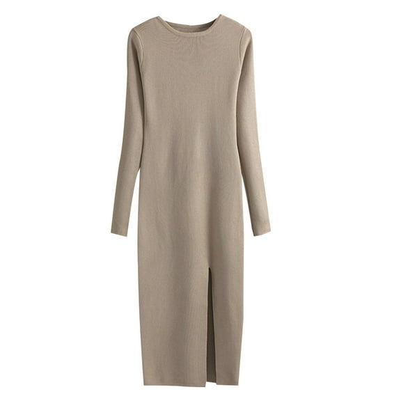 Ashirexll Winter Dress for Women, Long Sleeve Maxi Dress, Womens Sweater Knitted Dress Long Sleeve Tight Bottom Wrap Hip Dress for Fall Winter Casual Fashion