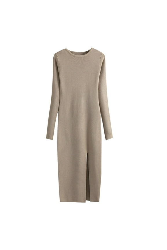 Winter Dress for Women, Long Sleeve Maxi Dress, Womens Sweater Knitted Dress Long Sleeve Tight Bottom Wrap Hip Dress for Fall Winter Casual Fashion