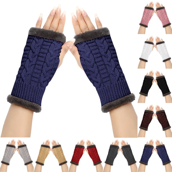 Ashirexll Winter Gloves Women, Fingerless Gloves for Women, Knitted Wool Gloves with Hollow Heart Winter Leaky Finger Sleeves