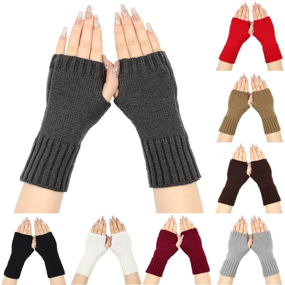 Ashirexll Winter Gloves Women, Fingerless Gloves for Women, Knitted Wool Gloves with Hollow Heart Winter Leaky Finger Sleeves