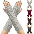 thumbnail image 1 of Ashirexll Winter Gloves Women, Fingerless Gloves for Women, Rhombus Knitted Wool Gloves Winter Half Finger Wristbands Extended Arm Sleeves, 1 of 6