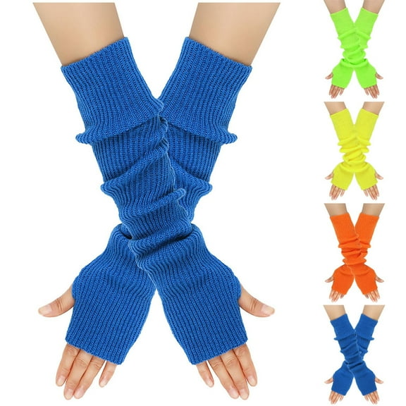 Ashirexll Winter Gloves Women, Fingerless Gloves for Women, Winter Wrist Arm Warmer Solid Knitted Long Fingerless Gloves for Ladies