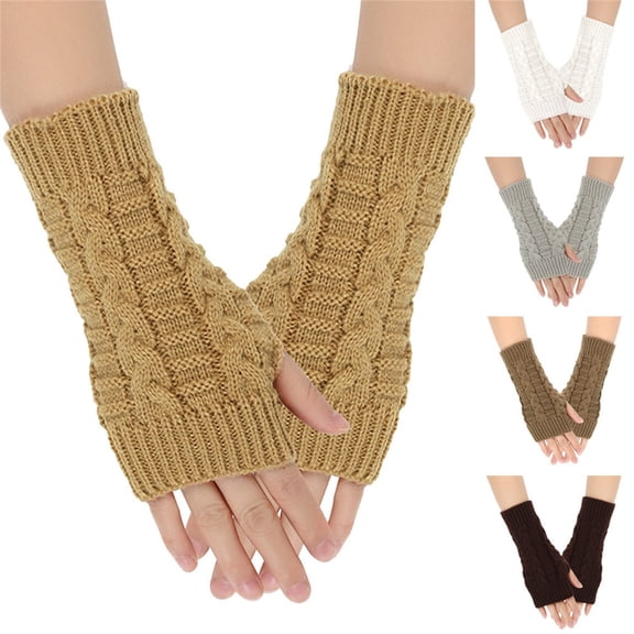 Ashirexll Winter Gloves Women, Fingerless Gloves for Women, Women Winter Wrist Arm Warmer Solid Knitted Long Fingerless GMitten