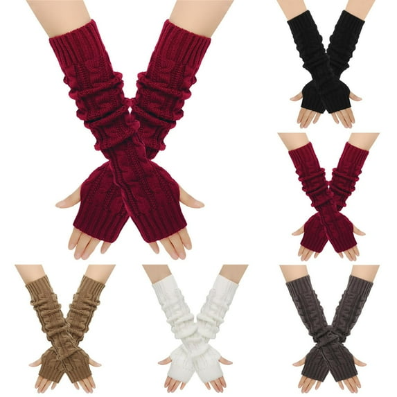 Ashirexll Winter Gloves Women, Fingerless Gloves for Women, Woolen Thickened Long Gloves with Fake Sleeves Fingerless for Women