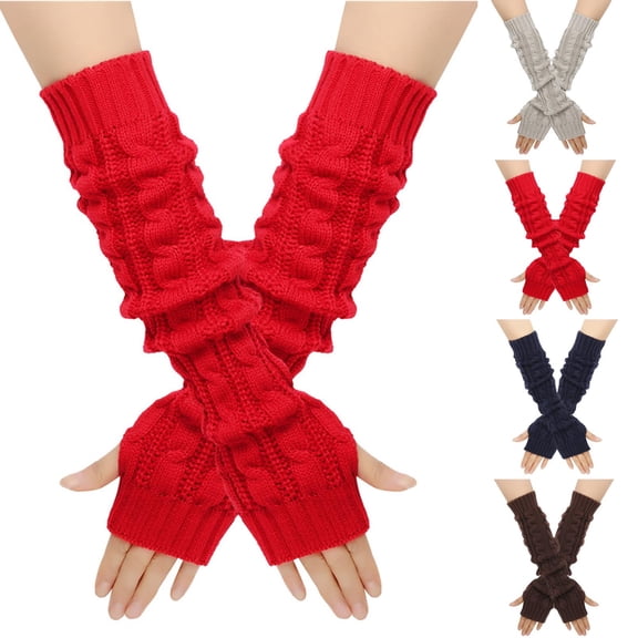 Ashirexll Winter Gloves Women, Fingerless Gloves for Women, Woolen Thickened Long Gloves with Fake Sleeves Fingerless for Women