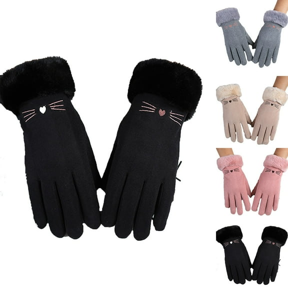 Ashirexll Winter Gloves Women, Warm Gloves Reflective Zipper Plush Thick Windproof for Cycling Driving Skiing